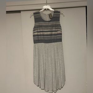 Sleeveless knit midi dress (large) in denim tones on oatmeal from Anthropologie